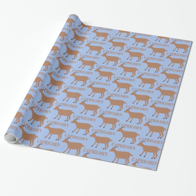 Capricorn Star Sign Goat Patterned Wrapping Paper (Unrolled)