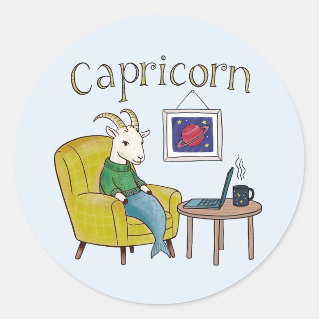 Capricorn star sign Sea Goat zodiac star Classic Round Sticker (Front)