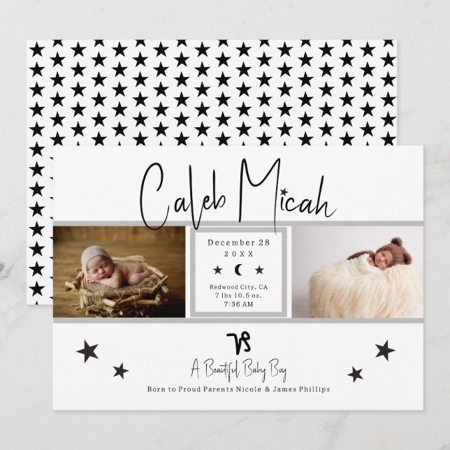 Capricorn Stars Photo Baby Birth Announcement (Front/Back)