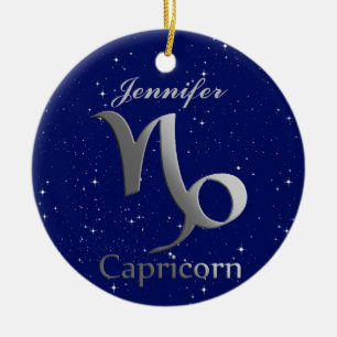 Capricorn Sun Sign Symbol with Name Ceramic Tree Decoration