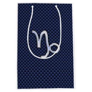 Capricorn Symbol Navy Carbon Fibre Style Medium Gift Bag