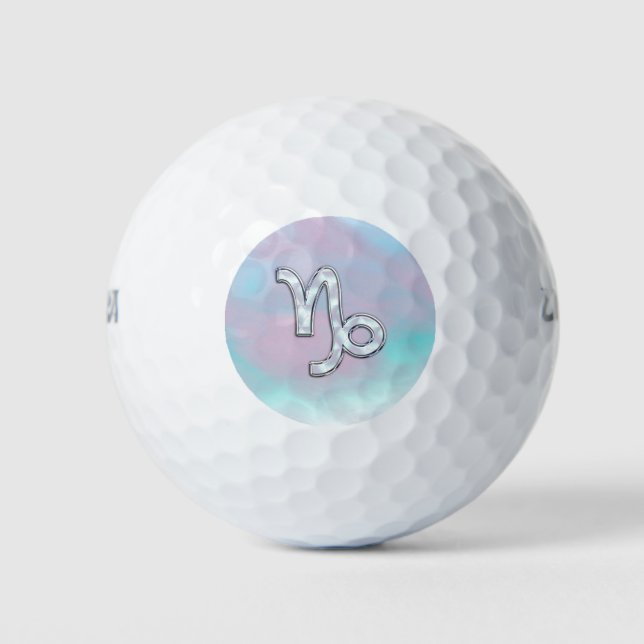 Capricorn Symbol on Mother of Pearl Nacre Decor Golf Balls (Front)