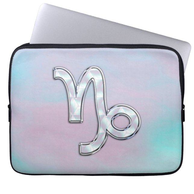 Capricorn Symbol on Mother of Pearl Nacre Decor Laptop Sleeve (Front)