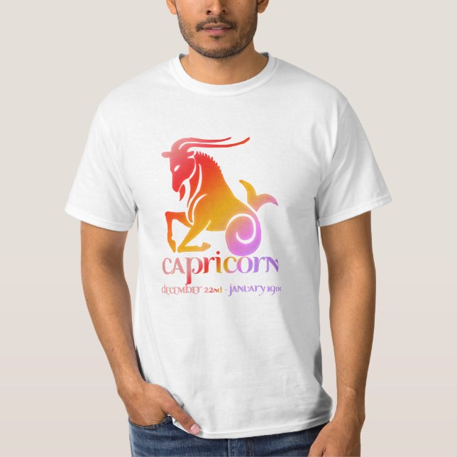 Capricorn the Goat Astrology Orange & Purple T-Shirt (Front)