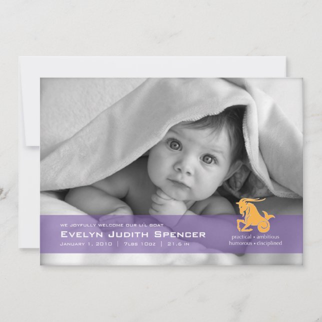Capricorn the Goat Photo Birth Announcement (Front)