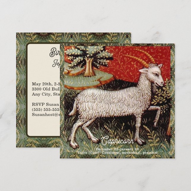 Capricorn the Goat Zodiac Sign Birthday Party Invitation (Front/Back)
