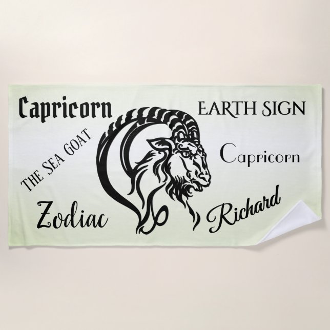 Capricorn the Sea Goat Zodiac Green Beach Towel (Front)
