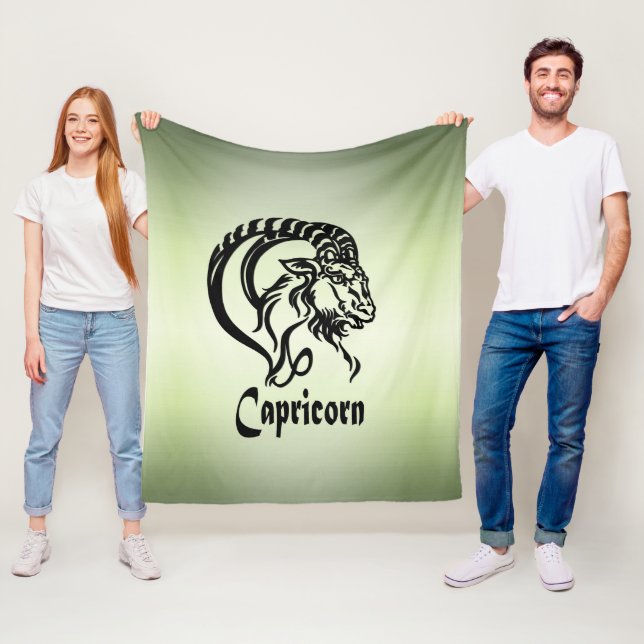 Capricorn the Sea Goat Zodiac Green Fleece Blanket (In Situ)