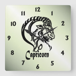 Capricorn the Sea Goat Zodiac Green Square Wall Clock
