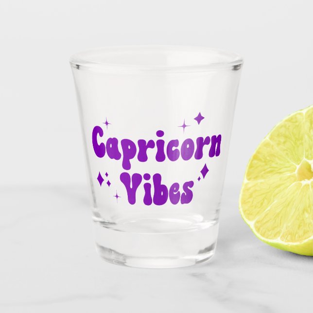 Capricorn Vibes Zodiac Astrology Purple Stars Shot Glass (Front)