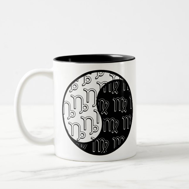 Capricorn Virgo yin yang zodiac couple Two-Tone Coffee Mug (Left)