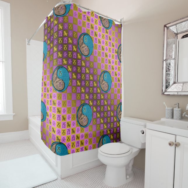Capricorn & Water Rooster Shower Curtain (In Situ)