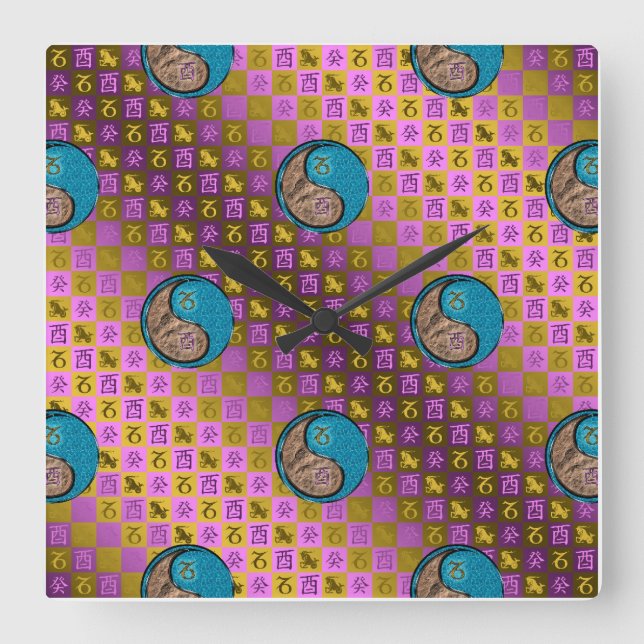Capricorn & Water Rooster Square Wall Clock (Front)