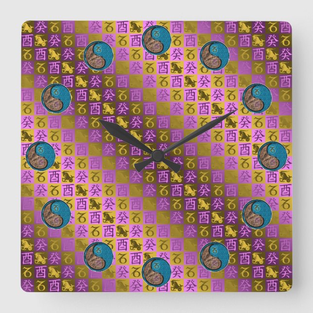 Capricorn & Water Rooster Square Wall Clock (Front)