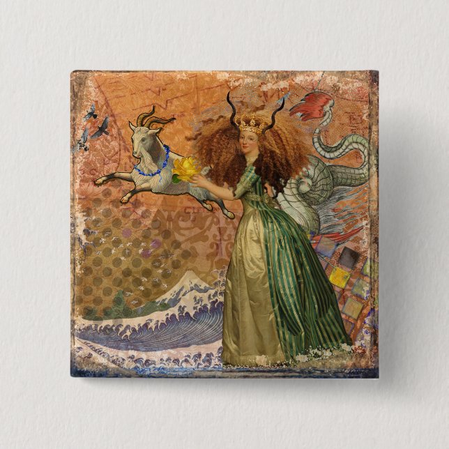 Capricorn Woman Goat Whimsical Fun 15 Cm Square Badge (Front)