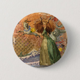 Capricorn Woman Goat Whimsical Fun 6 Cm Round Badge