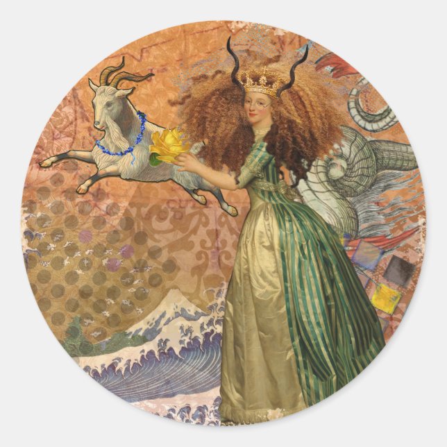 Capricorn Woman Goat Whimsical Fun Classic Round Sticker (Front)