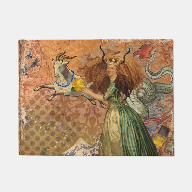 Capricorn Woman Goat Whimsical Fun Doormat (Front)