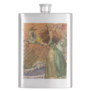 Capricorn Woman Goat Whimsical Fun Hip Flask