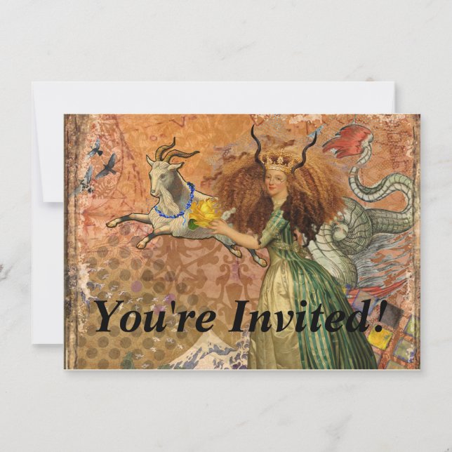 Capricorn Woman Goat Whimsical Fun Invitation (Front)