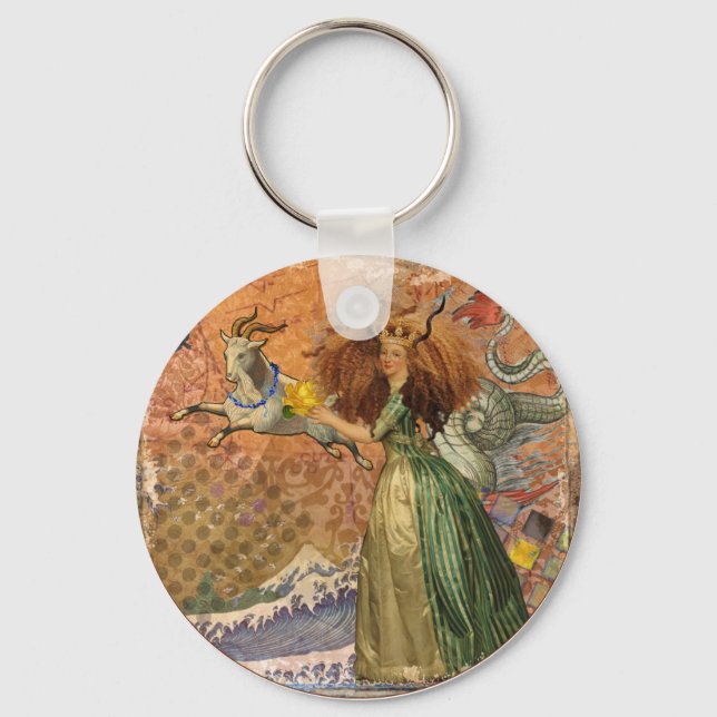 Capricorn Woman Goat Whimsical Fun Key Ring (Front)