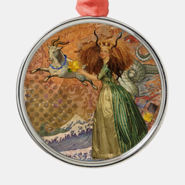 Capricorn Woman Goat Whimsical Fun Metal Tree Decoration (Front)