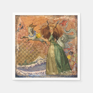 Capricorn Woman Goat Whimsical Fun Napkin