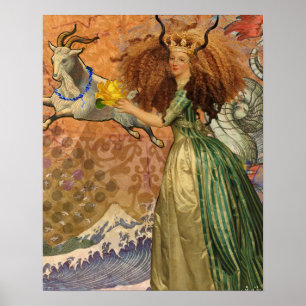 Capricorn Woman Goat Whimsical Fun Poster