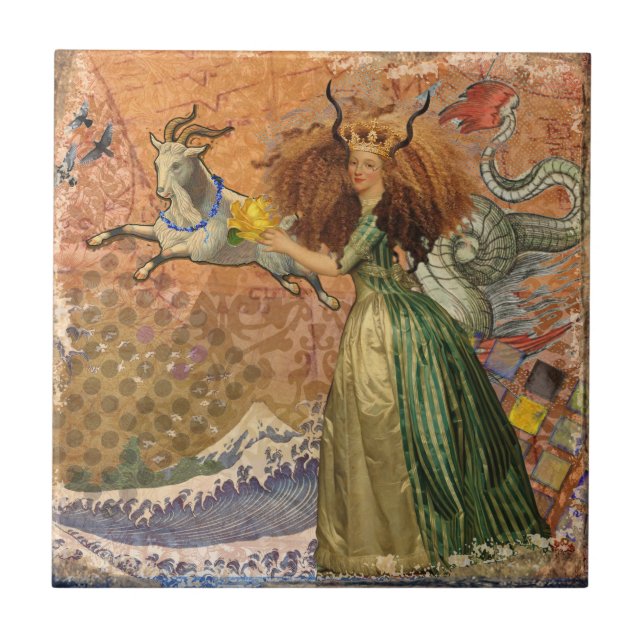Capricorn Woman Goat Whimsical Fun Tile (Front)
