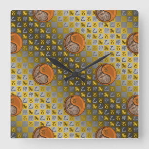 Capricorn & Wood Rabbit Square Wall Clock
