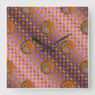 Capricorn & Wood Rooster Square Wall Clock
