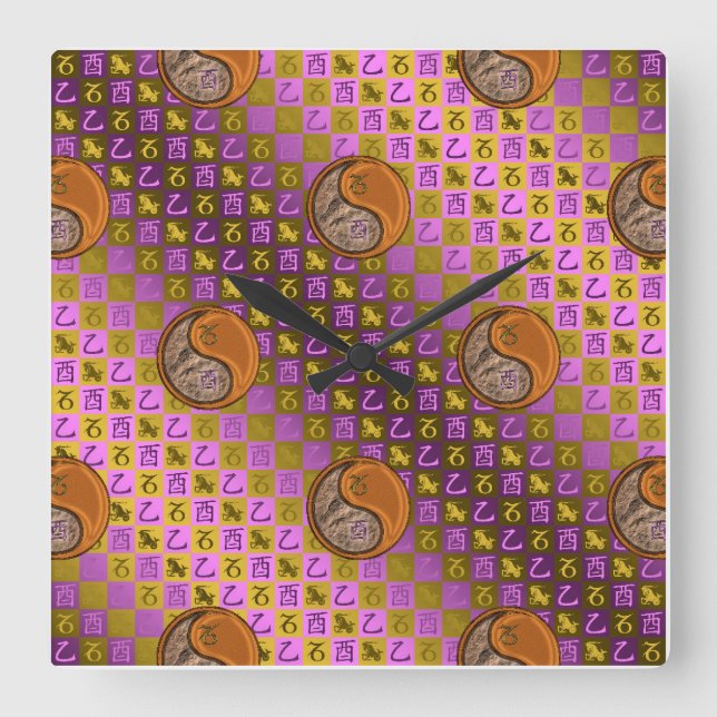 Capricorn & Wood Rooster Square Wall Clock (Front)