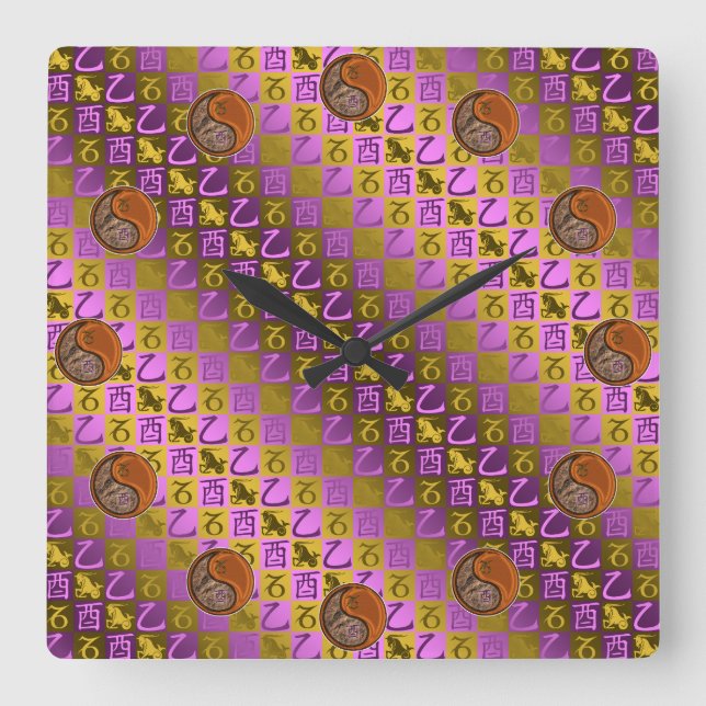 Capricorn & Wood Rooster Square Wall Clock (Front)