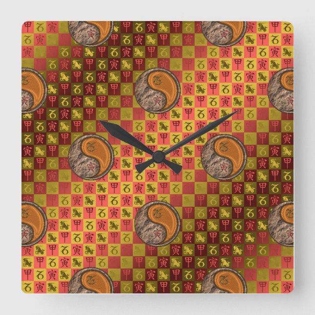 Capricorn & Wood Tiger Square Wall Clock (Front)