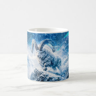 Capricorn Zodiac as Majestic Ram Under Aurora Sky Coffee Mug