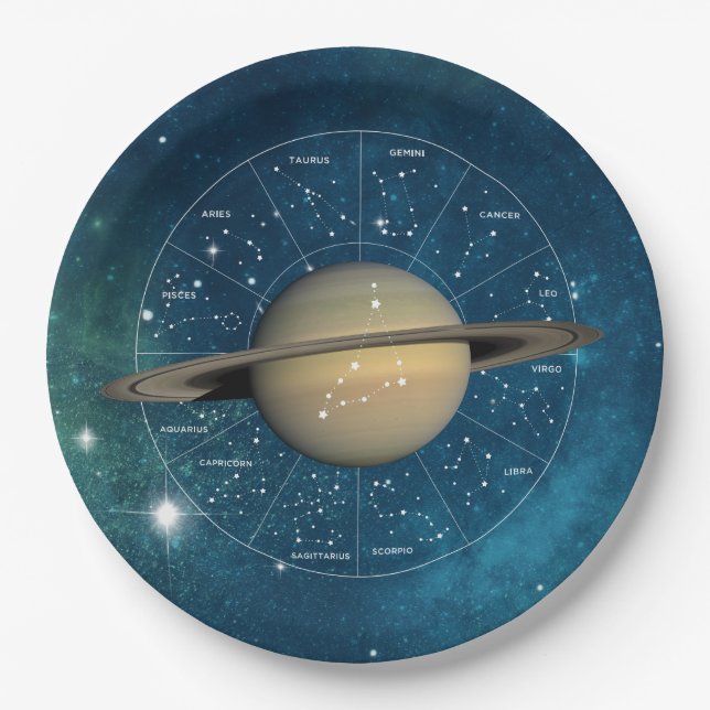 Capricorn Zodiac Astrological Sign - Planet Saturn Paper Plate (Front)
