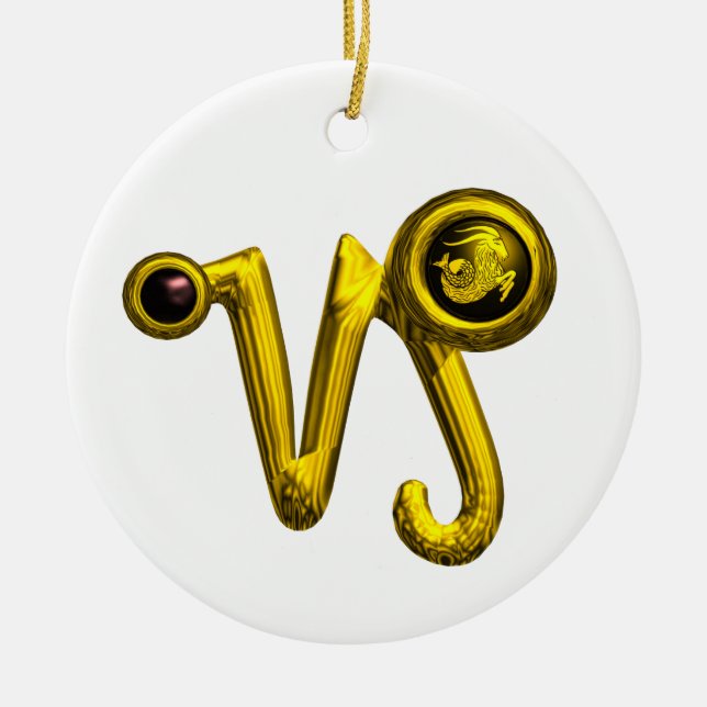 CAPRICORN ZODIAC BIRTHDAY JEWEL BLACK ONYX Gold Ceramic Tree Decoration (Front)