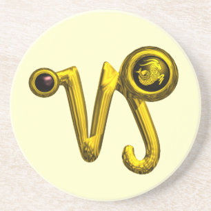 CAPRICORN ZODIAC BIRTHDAY JEWEL Gold ,Black Onyx Coaster