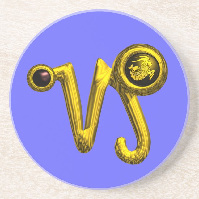 CAPRICORN ZODIAC BIRTHDAY JEWEL Gold ,Black Onyx Coaster (Front)