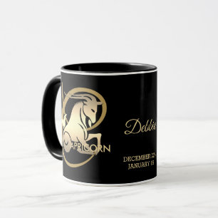 Capricorn ♑ Zodiac Birthday Sign / Black and Gold Mug