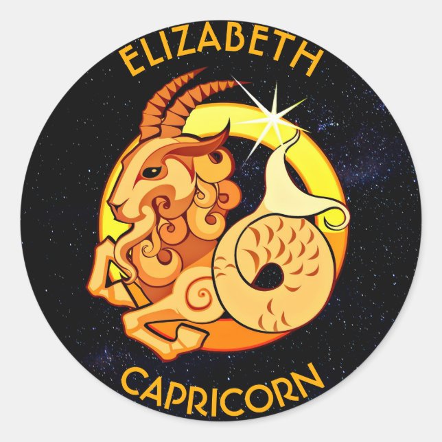 Capricorn Zodiac Birthday Sign With Your Name Classic Round Sticker (Front)