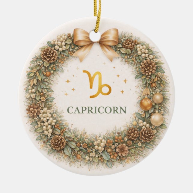 Capricorn Zodiac Christmas Ornament – Elegant Wint (Front)