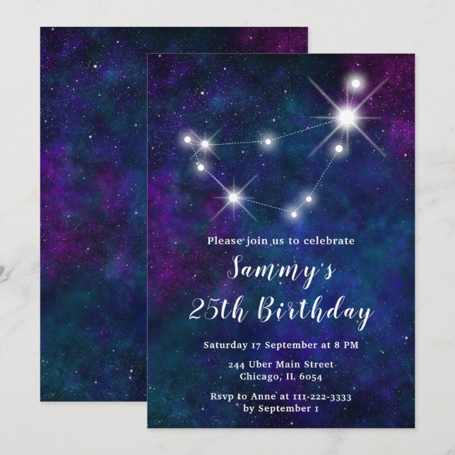 Capricorn Zodiac Constellation Birthday Party Invitation (Front/Back)