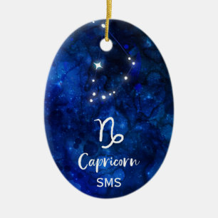Capricorn Zodiac Constellation Galaxy Sky Monogram Ceramic Tree Decoration