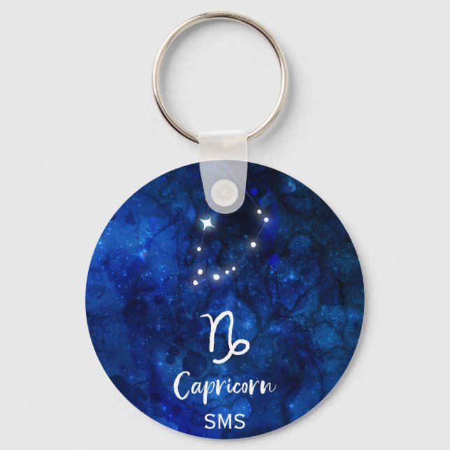 Capricorn Zodiac Constellation Galaxy Sky Monogram Key Ring (Front)
