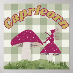 Capricorn Zodiac Cottagecore Fairy Mushroom Poster