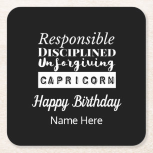Capricorn Zodiac Fun Characteristics Birthday Square Paper Coaster