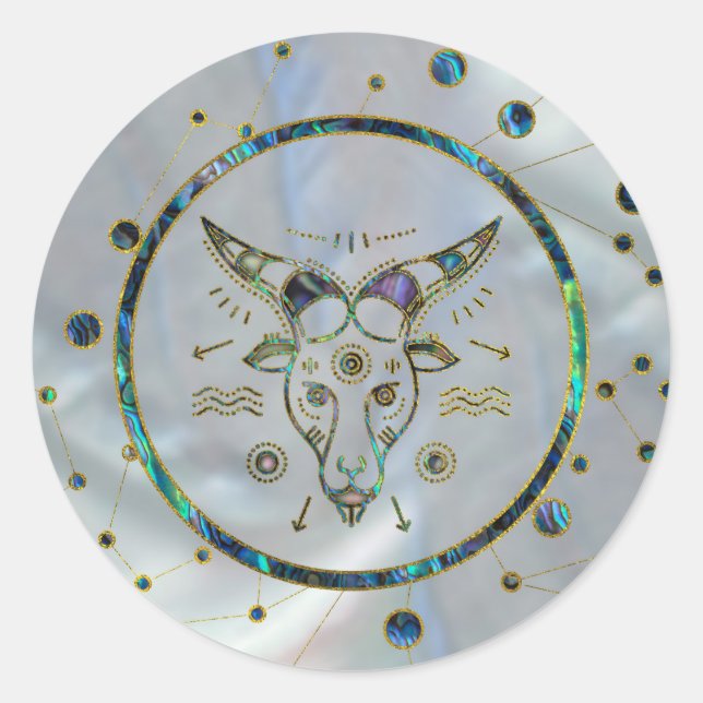 Capricorn Zodiac Gold Abalone on Constellation Classic Round Sticker (Front)