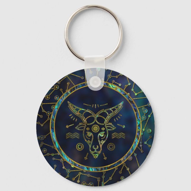 Capricorn Zodiac Gold Abalone on Constellation Key Ring (Front)