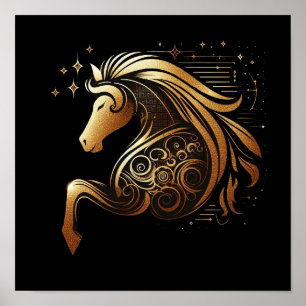 Capricorn Zodiac Gold Horse Astrology Poster